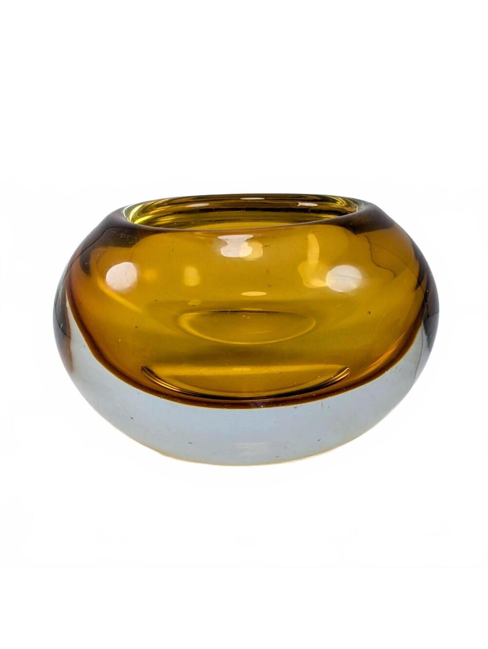 Murano Sommerso Amber & Clear Heavy Bowl - UV Glow